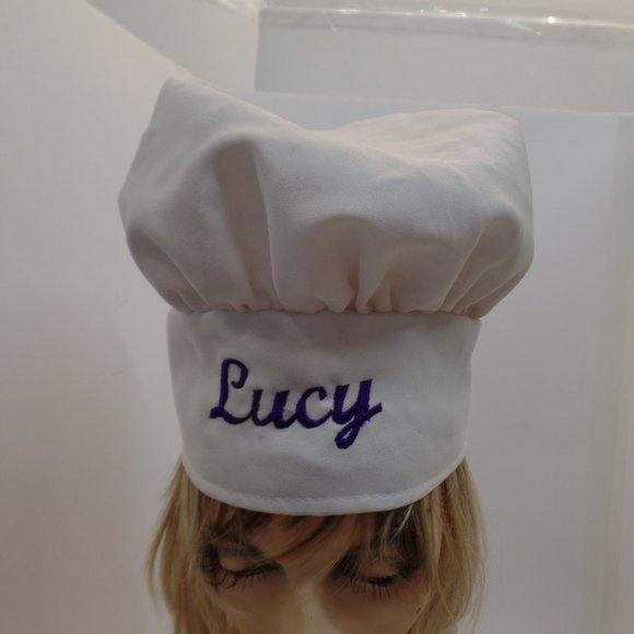 Chefskin Chef Hat Personalized W Purple Embroidery "Lucy" Adjustable Sizing OSFM - Picture 2 of 10